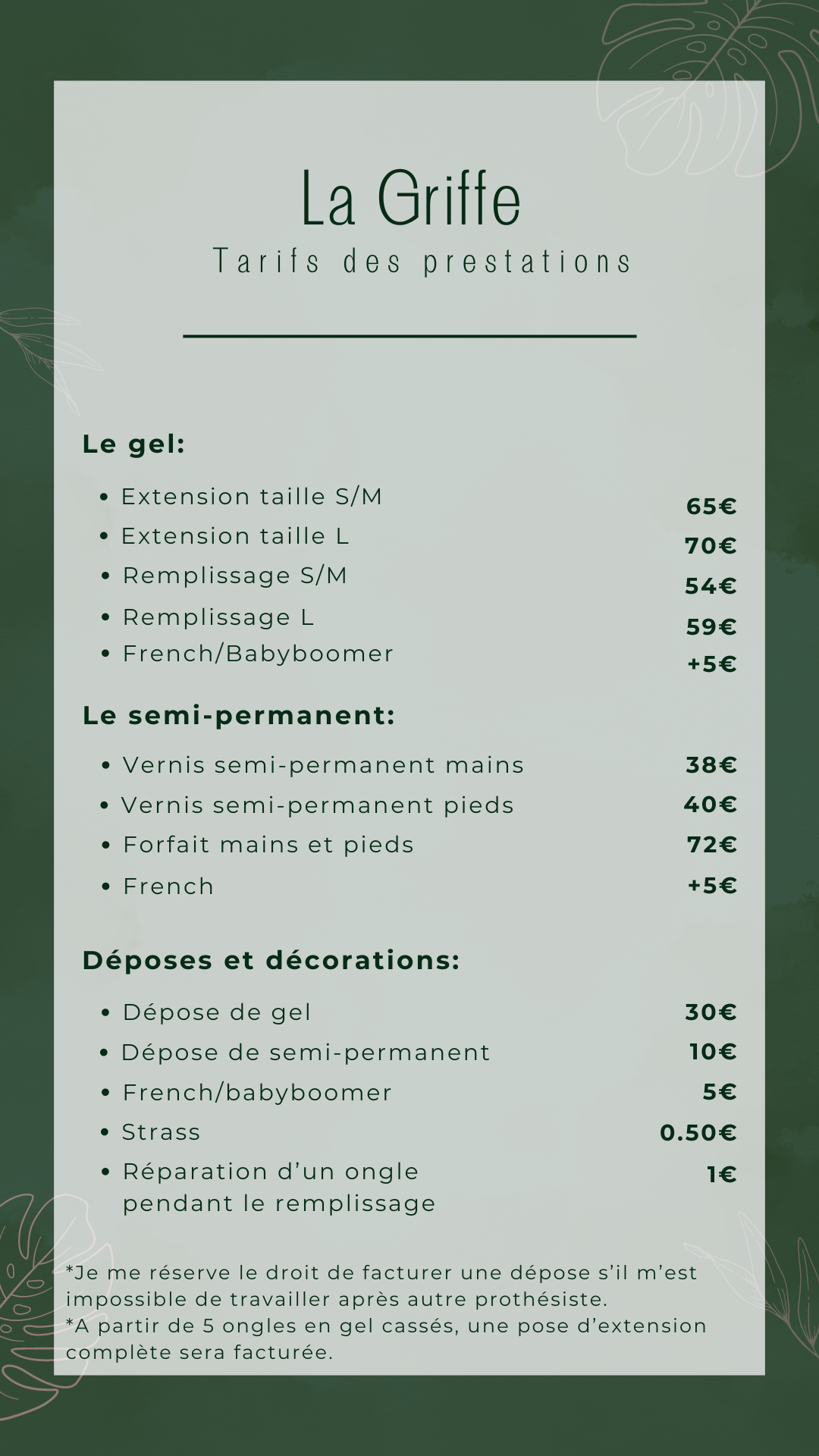 Plaquette tarifaire